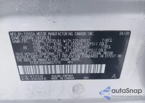 2009 Toyota Rav4 from USA, damaged, VIN 2T3ZF33V09W007019